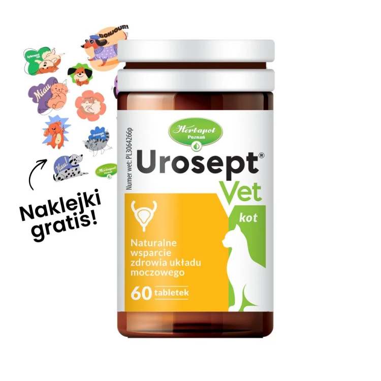 UroseptVET Kot 60 tab. Mieszanka paszowa uzupełniająca. Masa netto 36g Naturalne wsparcie zdrowia układu moczowego