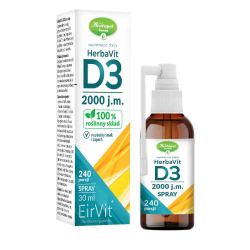 HerbaVit D3 2000 j.m. spray – butelka 30 ml z aplikatorem, neutralny smak, 240 porcji