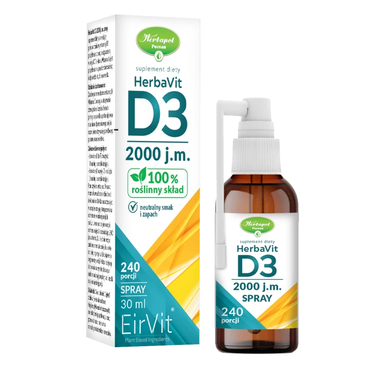 HerbaVit D3 2000 j.m. spray – butelka 30 ml z aplikatorem, neutralny smak, 240 porcji
