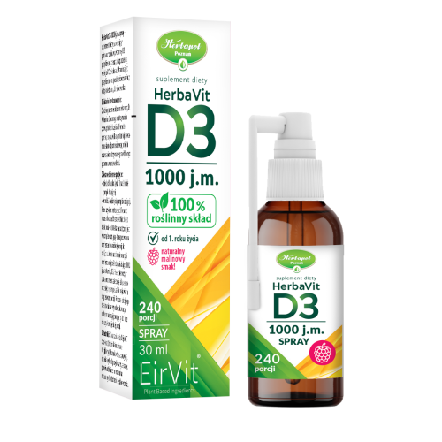 HerbaVit D3 1000 j.m. spray – butelka 30 ml z aplikatorem, malinowy smak, 240 porcji