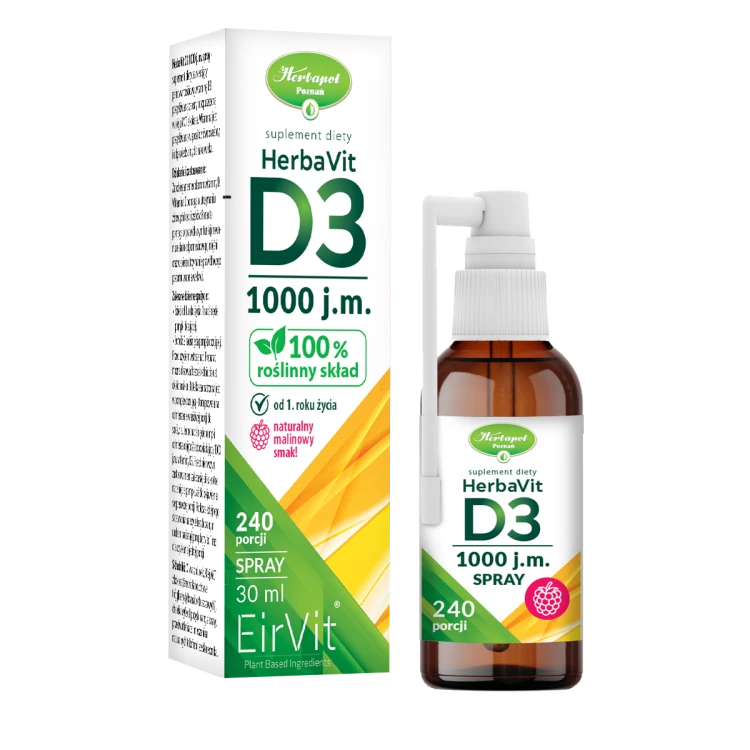 HerbaVit D3 1000 j.m. spray – butelka 30 ml z aplikatorem, malinowy smak, 240 porcji