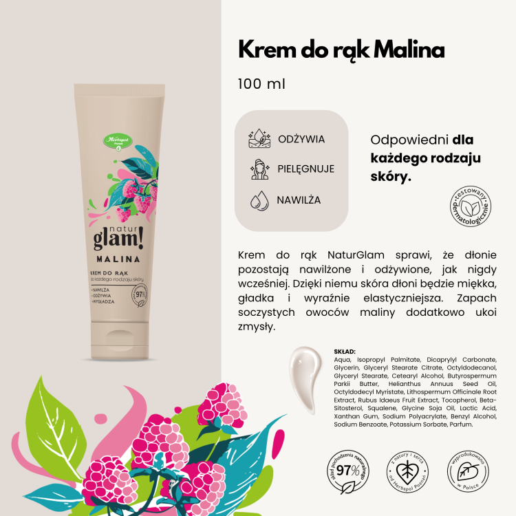 NaturGlam® Krem do rąk Malina 100 ml