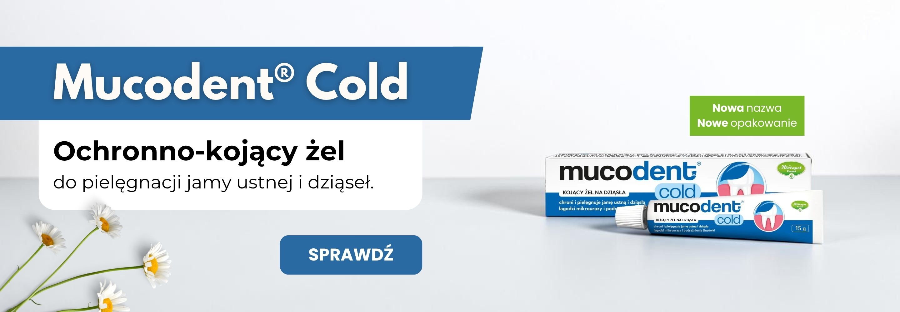 Mucodent® Cold - Kojący żel na dziąsła, baner przedstawiający produkt Mucodent® Cold - Kojący żel na dziąsła