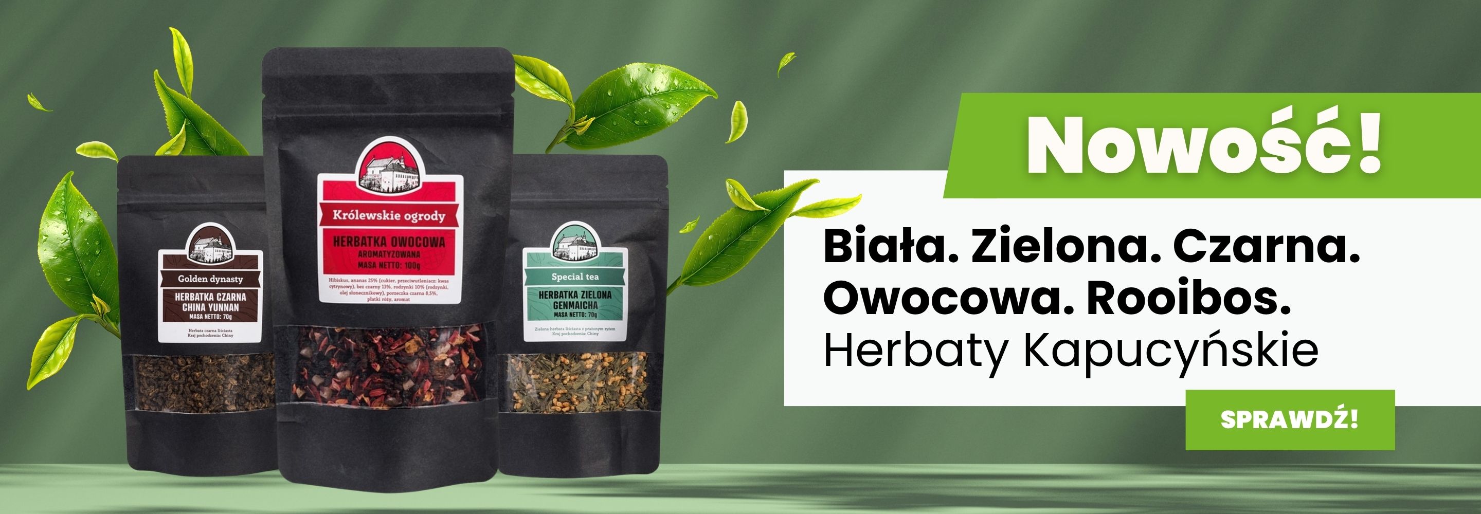 Biała. Zielona. Czarna. Owocowa. Rooibos. Herbaty Kapucyńskie